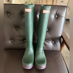 Tall green Hunter boots- darker bottom
